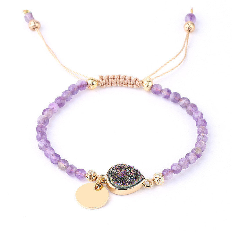 Gold-plated Tag Ladies Bracelet Natural Stone Crystal Bud Amethyst