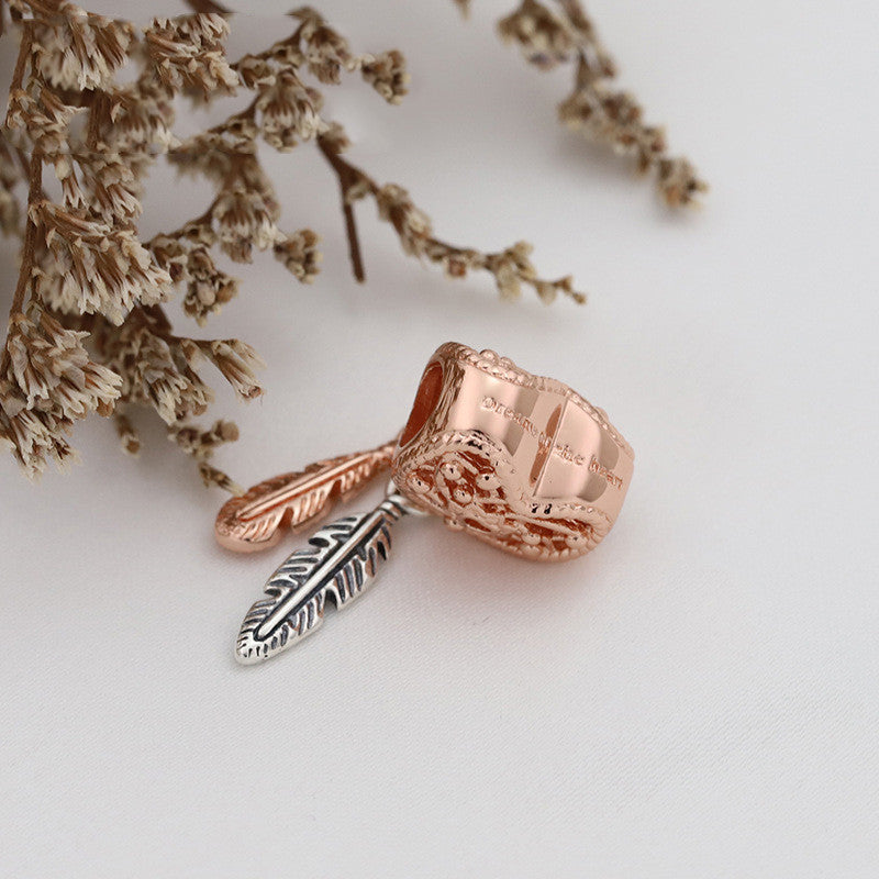 Two piece falling feather dream catcher charm