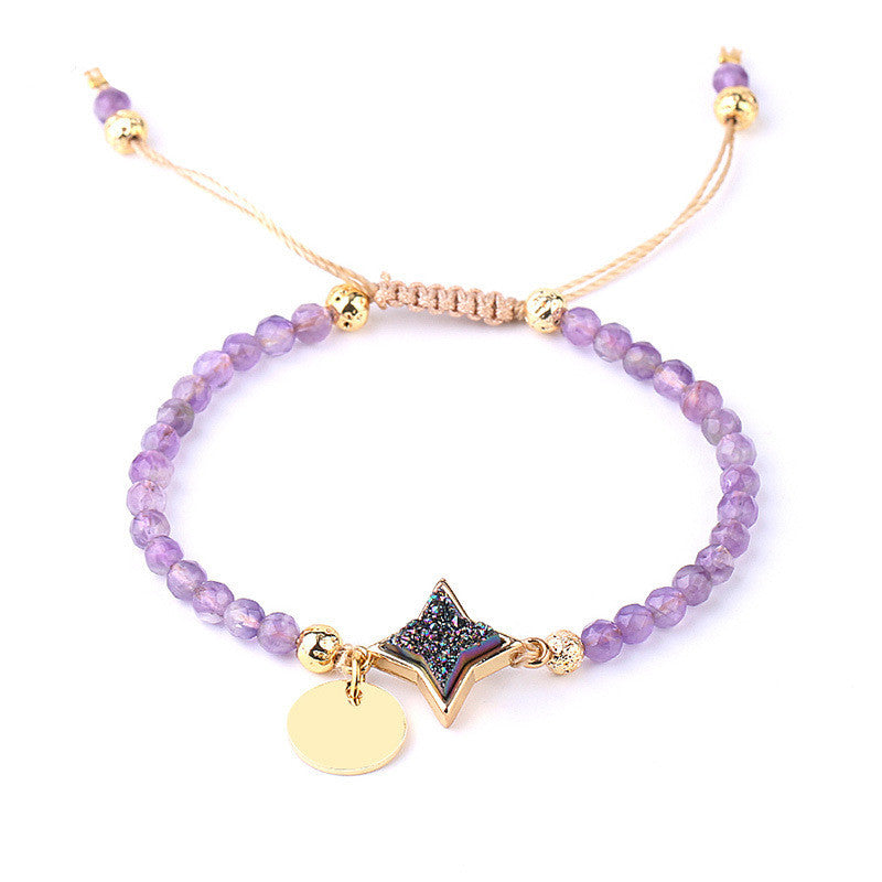 Gold-plated Tag Ladies Bracelet Natural Stone Crystal Bud Amethyst