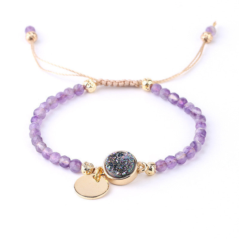 Gold-plated Tag Ladies Bracelet Natural Stone Crystal Bud Amethyst