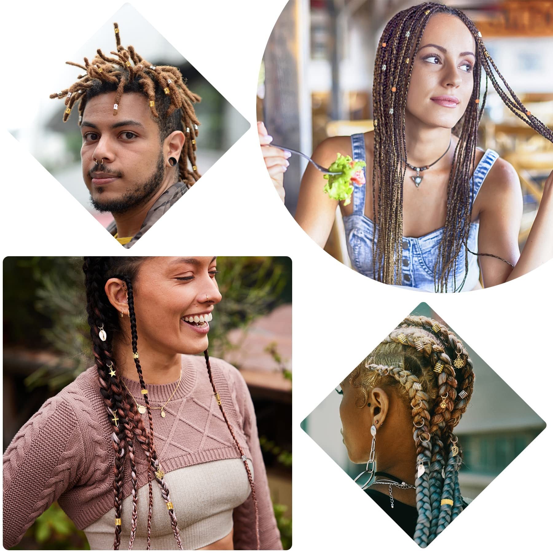 Pack Of 238 Dreadlocks Jewelry, Hair Rings, Hair Rings For Braids, With 3 Different Dreadlock Crochet Hooks, Metal, Gold, Silver, Braid Rings, Accessories For Braids Decoration