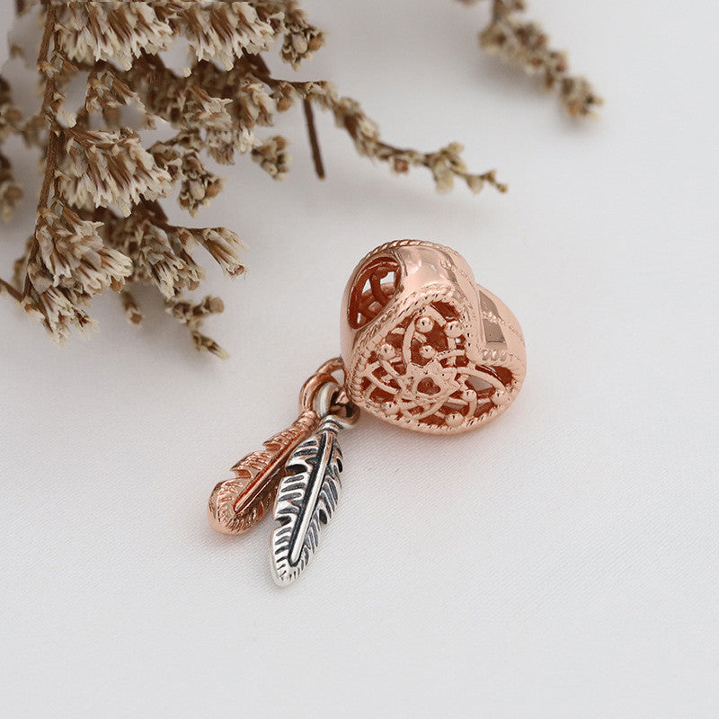 Two piece falling feather dream catcher charm