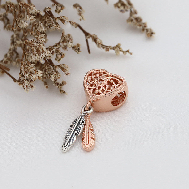 Two piece falling feather dream catcher charm