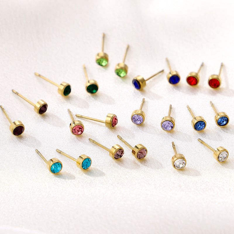 Stainless Steel Gold-plated Birth Stone Constellation Diamond Bone Nail