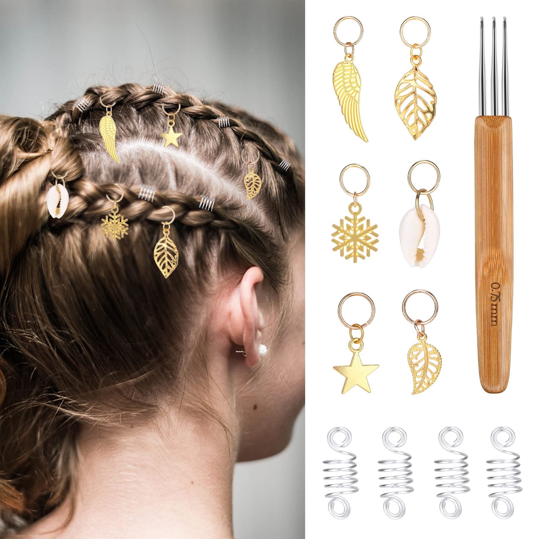 Pack Of 238 Dreadlocks Jewelry, Hair Rings, Hair Rings For Braids, With 3 Different Dreadlock Crochet Hooks, Metal, Gold, Silver, Braid Rings, Accessories For Braids Decoration