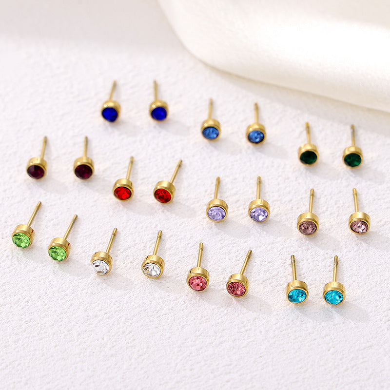 Stainless Steel Gold-plated Birth Stone Constellation Diamond Bone Nail