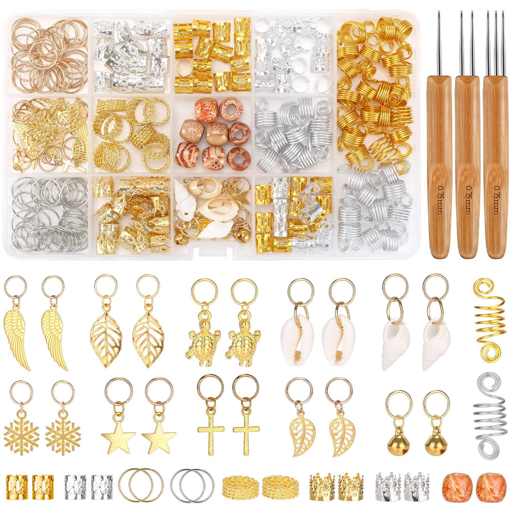 Pack Of 238 Dreadlocks Jewelry, Hair Rings, Hair Rings For Braids, With 3 Different Dreadlock Crochet Hooks, Metal, Gold, Silver, Braid Rings, Accessories For Braids Decoration