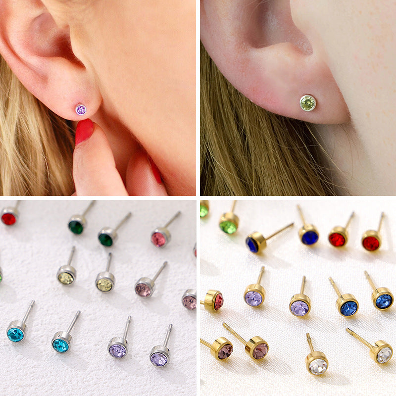Stainless Steel Gold-plated Birth Stone Constellation Diamond Bone Nail